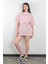 Şeker Pembe Süprem Bisiklet Yaka Çizgili Kadın T-Shirt %100 Pamuk - 24805 3