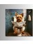 Tekli Kare Kanvas Banyo Tablosu Gazete Okuyan Yorkshire Köpek 3