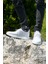 Beyaz Renk Iğne Baskı Görünümlü +7cm Boy Uzatan Gizli Topuklu Erkek Spor Ayakkabı Sneaker 4