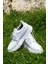 Beyaz Renk Iğne Baskı Görünümlü +7cm Boy Uzatan Gizli Topuklu Erkek Spor Ayakkabı Sneaker 3