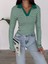 Yaka Detaylı Çizgili Uzun Kollu Crop Sweatshirt 2