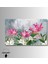 Tekli Yatay Kanvas Duvar Tablosu Dekoratif Pembe Beyaz Çiçek 3