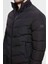Slim Fit Siyah Gizlenebilir Kapüşonlu Elyaf Dolgulu Rüzgar Geçirmez Mont 3EC073151002M 2
