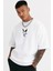 Bisiklet Yaka Baskılı Oversize T-Shirt - Beyaz 1
