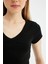 Coool Fitted V Yaka Ribana Basic Düz Kısa Kollu Tişört D4243AX24HS 4