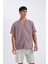 Relax Fit Polo Yaka Keten Görünümlü Basic Düz Kısa Kollu Gömlek D4541AX24SM 1