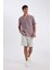 Relax Fit Polo Yaka Keten Görünümlü Basic Düz Kısa Kollu Gömlek D4541AX24SM 2