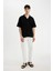 Relax Fit Polo Yaka Pamuklu Yazlık Müslin Kısa Kollu Siyah Gömlek C7578AX24SM 5