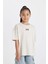 Kız Çocuk Oversize Geniş Kalıp Bisiklet Yaka Baskılı Kısa Kollu Tişört D0871A824HS 4