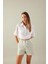 Cropped Fit Gömlek Yaka Keten Karışımlı Kısa Kollu Bluz C6812AX24SM 1