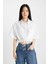 Cropped Fit Gömlek Yaka Keten Karışımlı Kısa Kollu Bluz C6812AX24SM 4