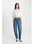 Cropped Fit Gömlek Yaka Keten Karışımlı Kısa Kollu Bluz C6812AX24SM 5