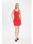 Coool Bodycon Vücudu Saran Basic Düz Fitilli Kaşkorse Kolsuz Mini Kırmızı Elbise A0732AX24SM 2