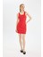 Coool Bodycon Vücudu Saran Basic Düz Fitilli Kaşkorse Kolsuz Mini Kırmızı Elbise A0732AX24SM 3