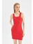 Coool Bodycon Vücudu Saran Basic Düz Fitilli Kaşkorse Kolsuz Mini Kırmızı Elbise A0732AX24SM 4