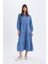 Relax Fit Gömlek Yaka Desenli Poplin Uzun Kollu Maxi Elbise D0569AX24HS 1
