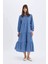 Relax Fit Gömlek Yaka Desenli Poplin Uzun Kollu Maxi Elbise D0569AX24HS 2