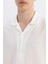 Relax Fit Yazlık Polo Yaka Krinkıl Kumaş Kısa Kollu Beyaz Gömlek C7398AX24SM 5