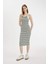 Bodycon Halter Yaka Çizgili Fitilli Kaşkorse Kolsuz Midi Elbise C8845AX24SM 1