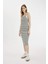Bodycon Halter Yaka Çizgili Fitilli Kaşkorse Kolsuz Midi Elbise C8845AX24SM 2