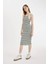 Bodycon Halter Yaka Çizgili Fitilli Kaşkorse Kolsuz Midi Elbise C8845AX24SM 3