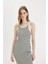 Bodycon Halter Yaka Çizgili Fitilli Kaşkorse Kolsuz Midi Elbise C8845AX24SM 4