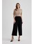 Klasik Chino Pantolon Culotte Siyah Basic Düz Normal Bel Cepli Geniş Paça C2052AX24SP 2