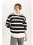 Relax Fit Bisiklet Yaka Çizgili Kalın Sweatshirt C1929AX23WN 3