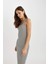 Bodycon Vücudu Saran Kare Yaka Çizgili Fitilli Kaşkorse Askılı Midi Elbise A9422AX24SM 4