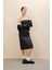 Bodycon Vücudu Saran Straplez Basic Düz Yırtmaçlı Suni Deri Midi Elbise C2284AX24SP 2