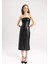 Bodycon Vücudu Saran Straplez Basic Düz Yırtmaçlı Suni Deri Midi Elbise C2284AX24SP 4
