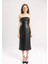 Bodycon Vücudu Saran Straplez Basic Düz Yırtmaçlı Suni Deri Midi Elbise C2284AX24SP 5