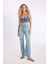 Kalın Askılı Fermuarlı Crop Korse Jean Bluz C3335AX24HS 2