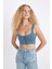 Kalın Askılı Fermuarlı Crop Korse Jean Bluz C3335AX24HS 3