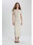Bodycon Vücudu Saran Bisiklet Yaka Fitilli Kaşkorse Kısa Kollu Maxi Elbise C1509AX24SP 1