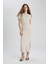 Bodycon Vücudu Saran Bisiklet Yaka Fitilli Kaşkorse Kısa Kollu Maxi Elbise C1509AX24SP 2