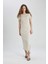 Bodycon Vücudu Saran Bisiklet Yaka Fitilli Kaşkorse Kısa Kollu Maxi Elbise C1509AX24SP 3