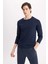 Slim Fit Dar Kesim Bisiklet Yaka Basic Düz Uzun Kollu Pijama Üstü Z2771AZ24SP 1