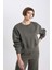 Relax Fit Bisiklet Yaka Kalın Basic Düz Sweatshirt B8568AX23WN 5