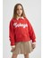 Kız Çocuk Crop Bisiklet Yaka Baskılı Sweatshirt B9934A824SP 4