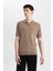 Slim Fit Dar Kesim Polo Yaka Kısa Kollu Basic Düz Fermuarlı Triko Tişört C4917AX24SM 3