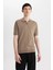 Slim Fit Dar Kesim Polo Yaka Kısa Kollu Basic Düz Fermuarlı Triko Tişört C4917AX24SM 4