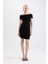 Bodycon Vücudu Saran Omuzu Açık Fitilli Kaşkorse Uzun Kollu Mini Elbise D1171AX24SM 3