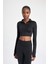 Fit Slim Fit Dar Kesim Dik Yaka Fermuarlı Crop Uzun Kollu Tişört W0343AZ24SP 4