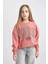 Kız Çocuk Oversize Geniş Kalıp Bisiklet Yaka Baskılı Sweatshirt C0571A824SP 2