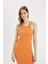 Bodycon Halter Yaka Fitilli Kaşkorse Basic Düz Kolsuz Midi Elbise U8106AZ24SM 4