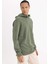 Regular Fit Kapüşonlu Yıkamalı Soluk Efektli Basic Düz Sweatshirt B9220AX23WN 4