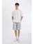 Relax Fit Beli Lastikli Bağcıklı Basic Düz Kargo Bermuda Şort C5591AX24HS 1