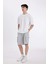 Relax Fit Beli Lastikli Bağcıklı Basic Düz Kargo Bermuda Şort C5591AX24HS 2