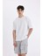Relax Fit Beli Lastikli Bağcıklı Basic Düz Kargo Bermuda Şort C5591AX24HS 3